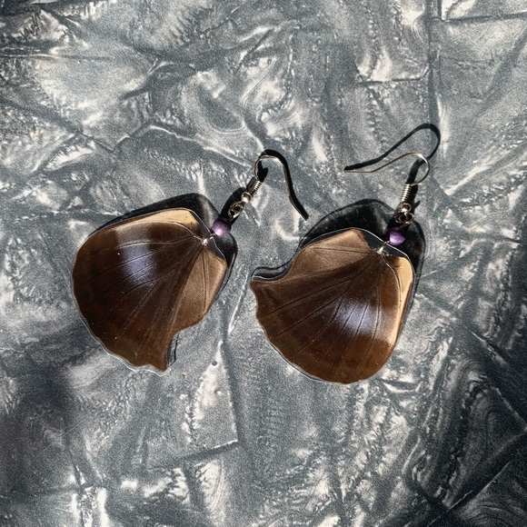 Beautiful Butterfly Wing Earrings W/ Sterling Wire - Picture 2 of 8
